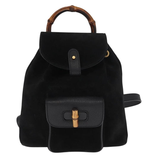 Gucci Vintage Bamboo Backpack Suede, Black, Suede, Backpack