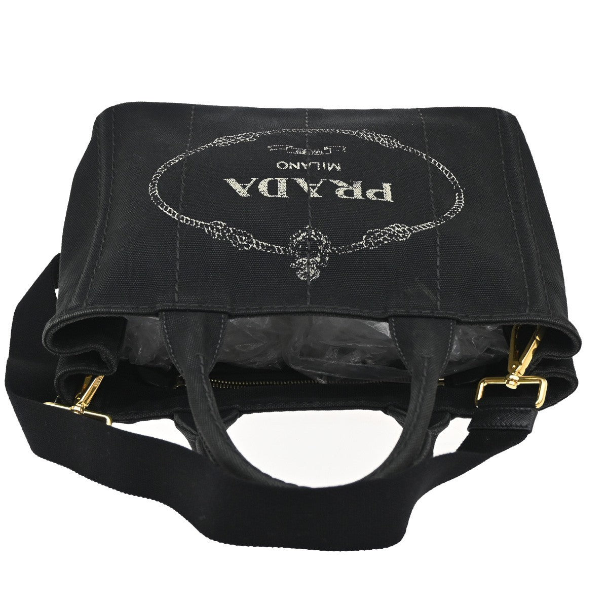 Prada Canapa Convertible Tote Canvas, BLACK, CANVAS, Tote bag