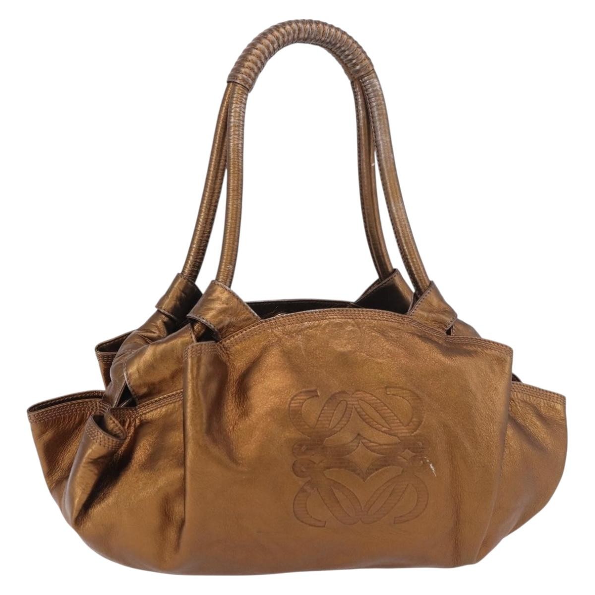 Loewe Anagram Logo Nappa Aire Hand Bag Leather, Gold, Leather, Handbag