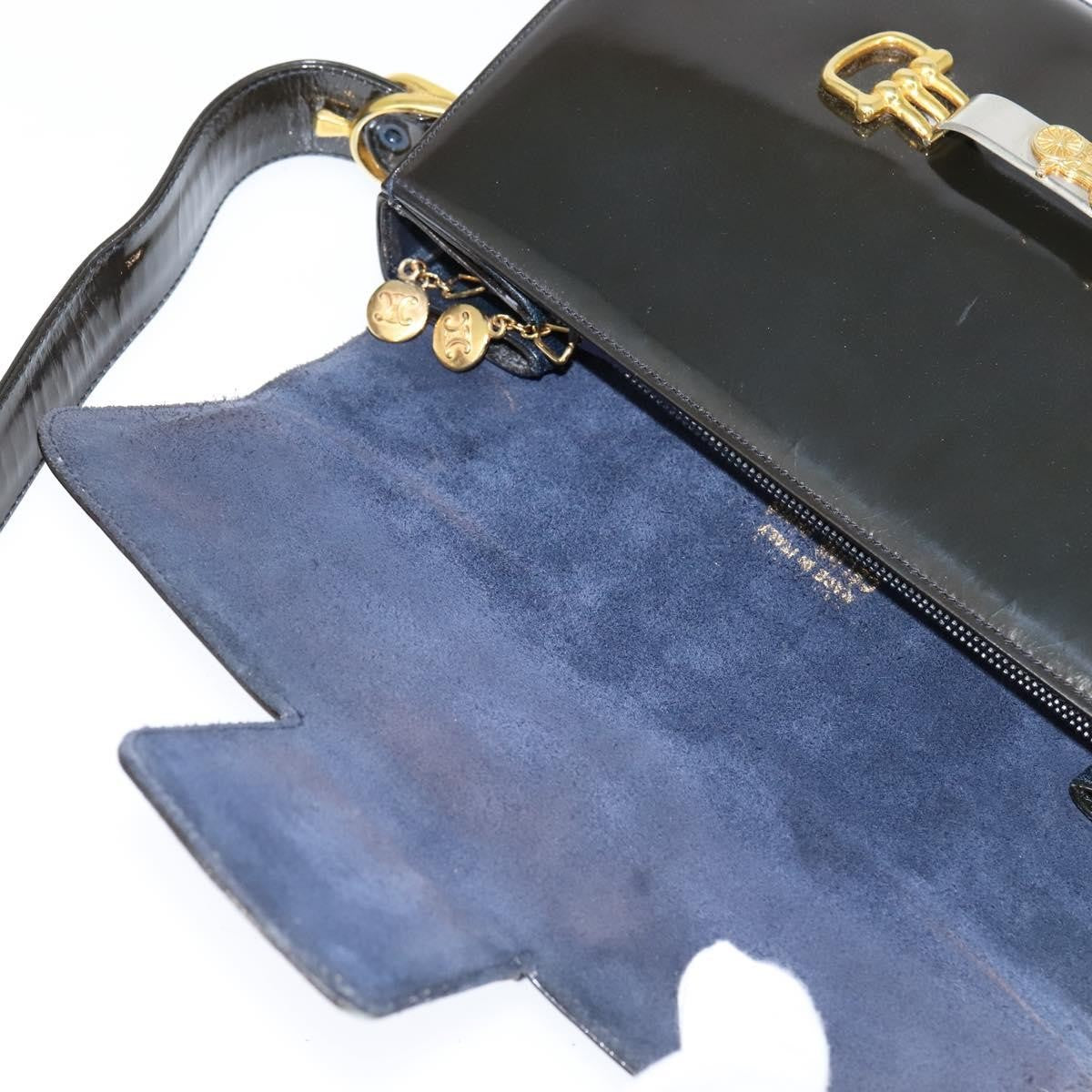 Celine Vintage Carriage Flap Clutch Leather, BLACK, PATENT_LEATHER, Shoulder bag