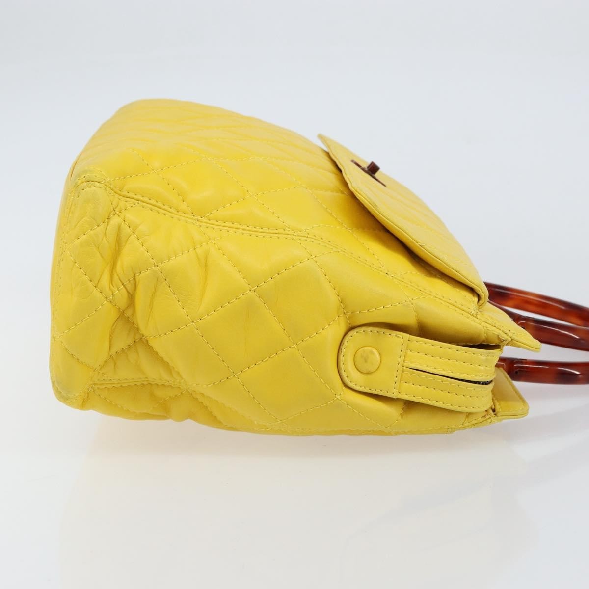 Chanel Vintage CC Resin Pocket Tote Quilted Leather, YELLOW, LEATHER, Tote bag