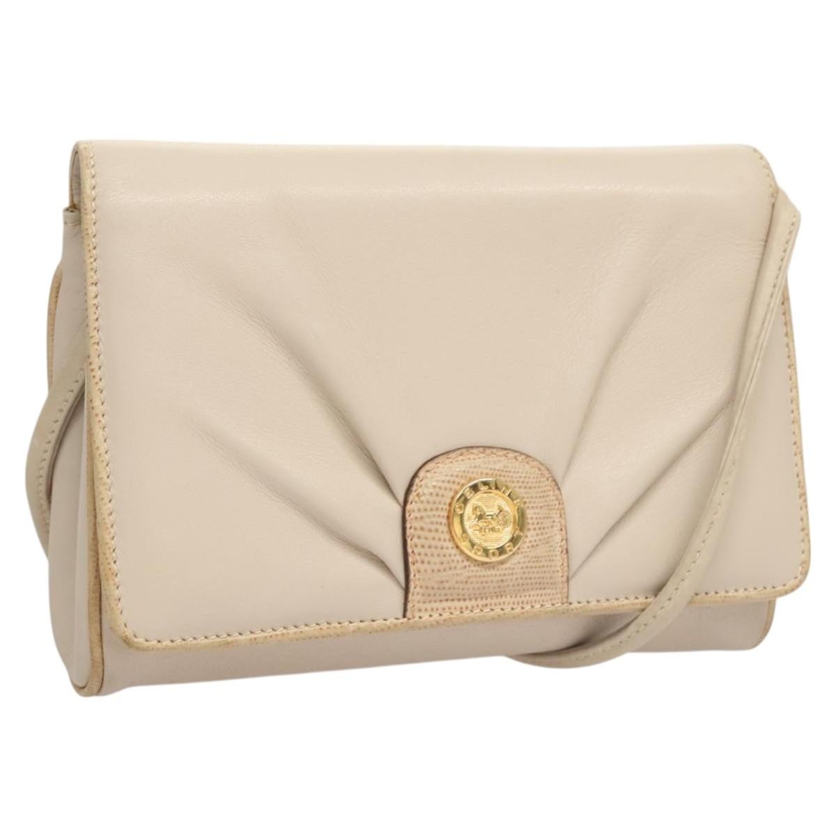 Celine Flap Shoulder Bag Leather, BEIGE, LEATHER, Shoulder bag