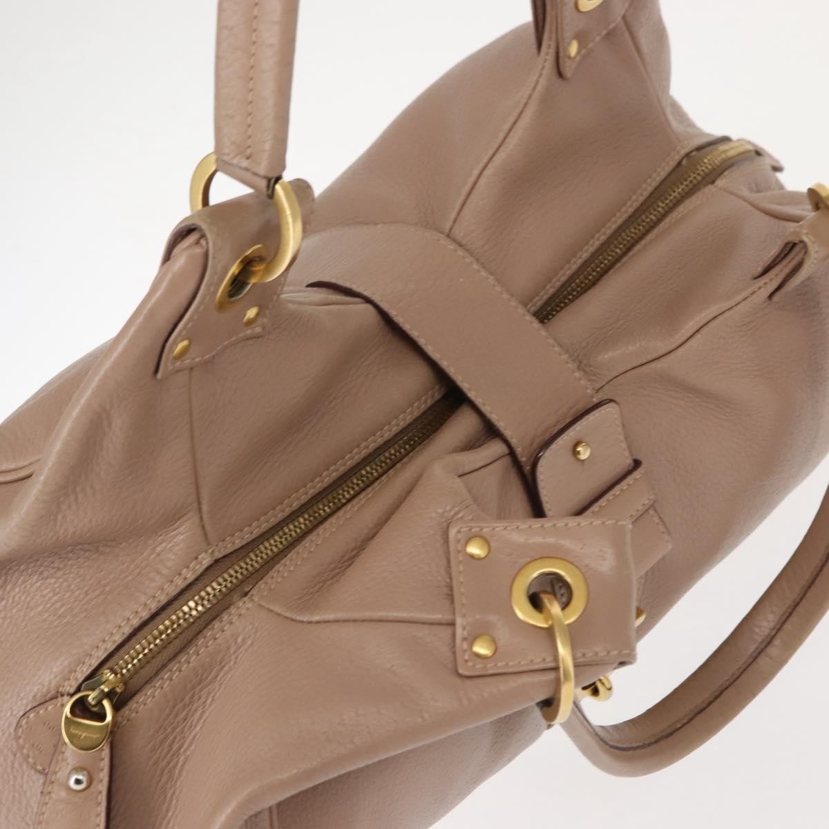 Salvatore Ferragamo Gancini handbag Leather, BEIGE, LEATHER, Handbag