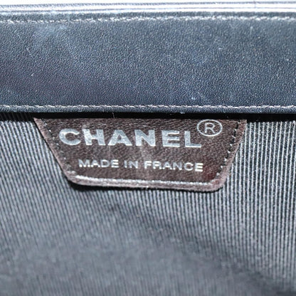 Chanel Vintage Chocolate Bar Metal Ring Tote Quilted Lambskin, BLACK, LEATHER, Tote bag