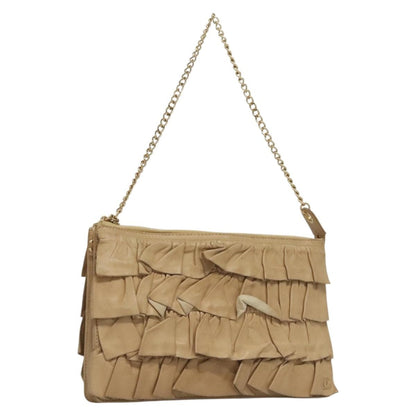 Chanel Ruffle Chain Pochette Lambskin, BEIGE, LEATHER, Clutche & pouche