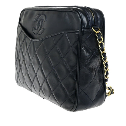 Chanel Vintage Camera Tassel Bag Quilted Leather, NAVY, LEATHER, Shoulder bag
