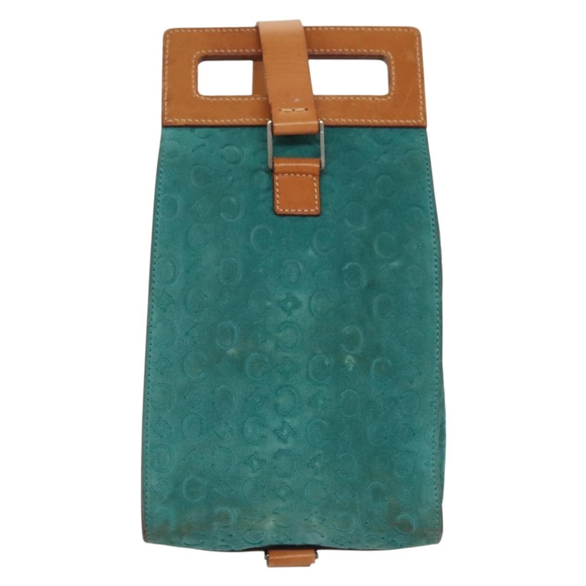 Celine Macadam Shoulder Bag Canvas, TURQUOISE, SUEDE, Shoulder bag