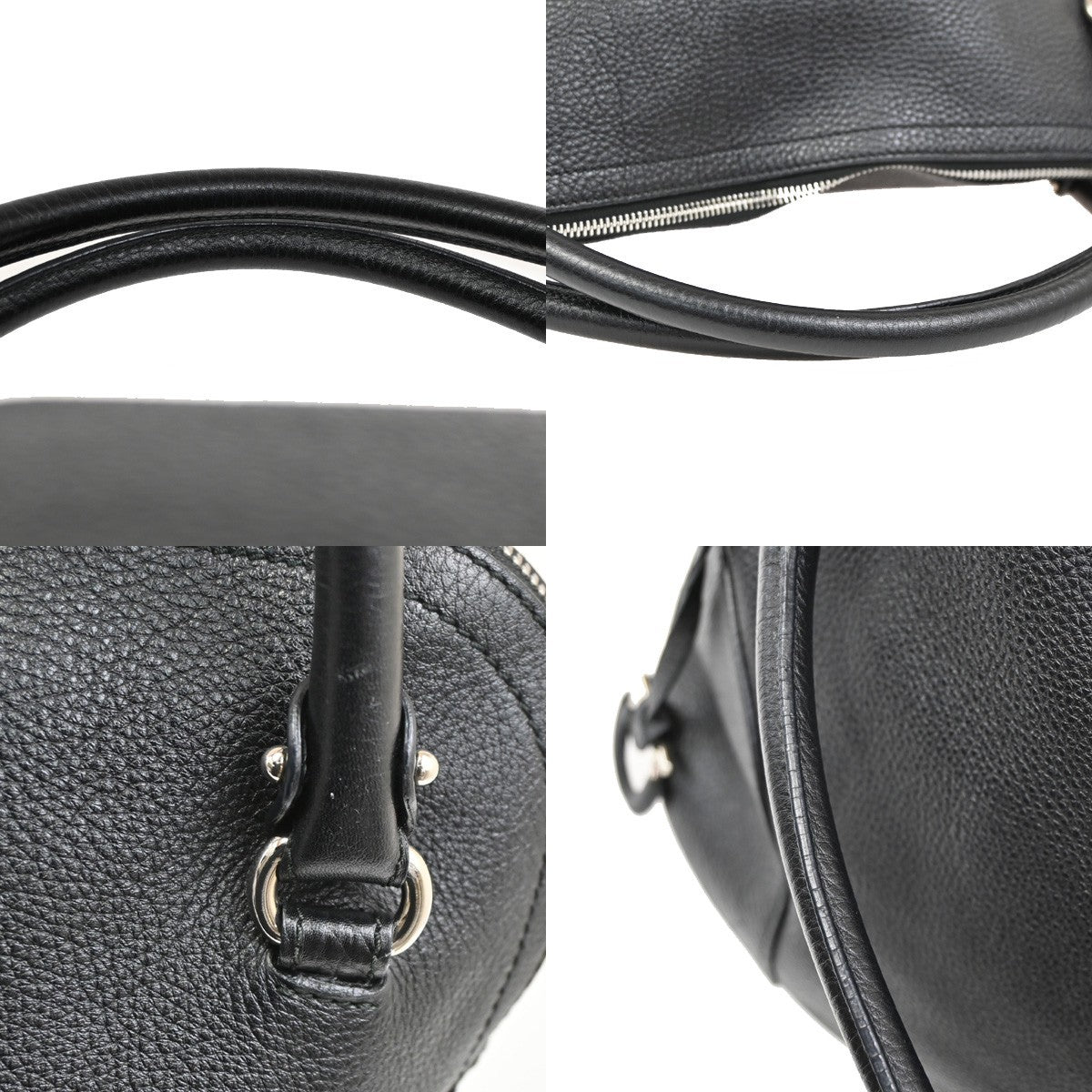 Salvatore Ferragamo Gancini handbag Leather, BLACK, LEATHER, Handbag
