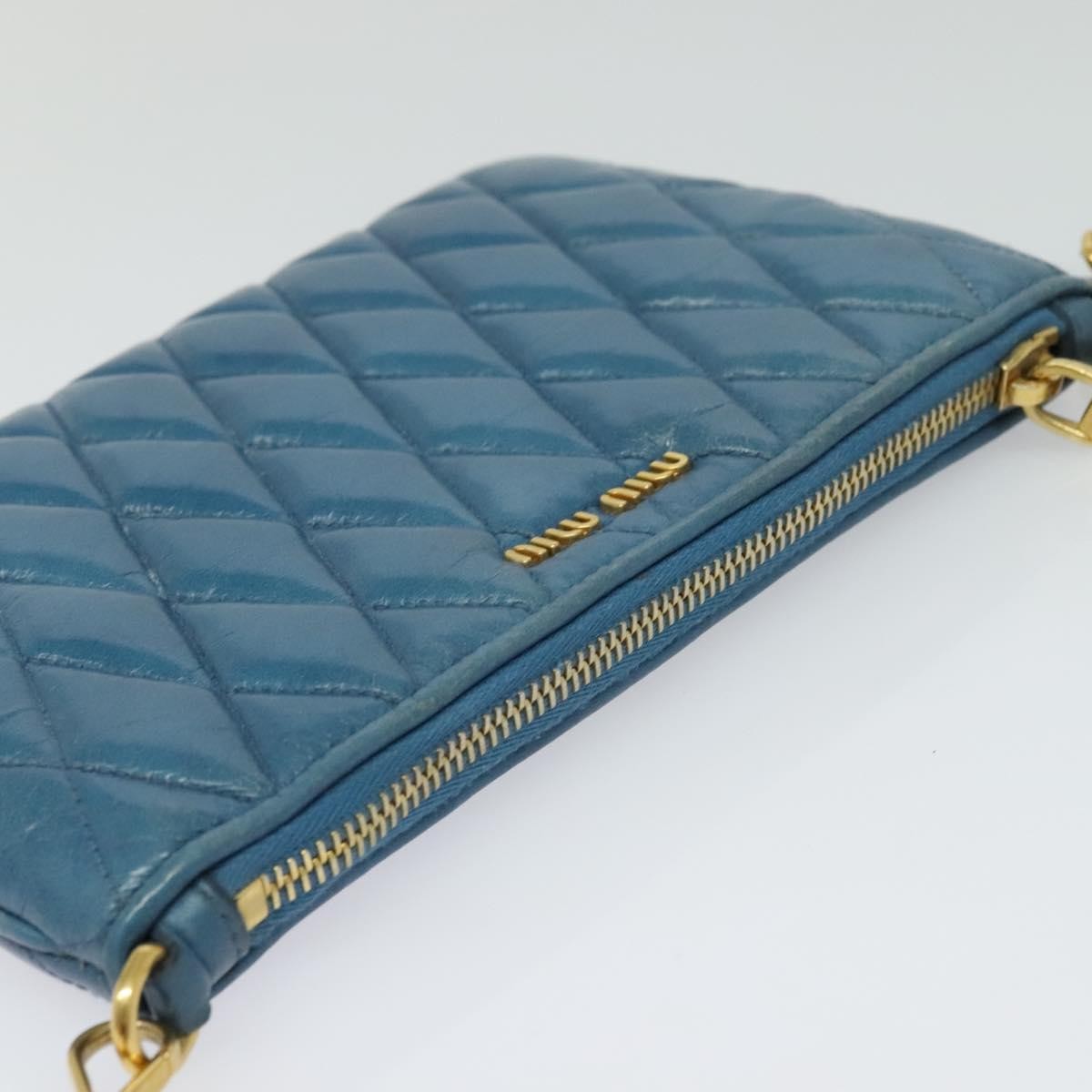 Miu Miu Zip Wristlet Pouch Matelasse Leather, BLUE, LEATHER, Clutche & pouche