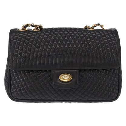 Bally Vintage Chain Shoulder Bag Quilted Leather, Black, Leather, Shoulder Bag