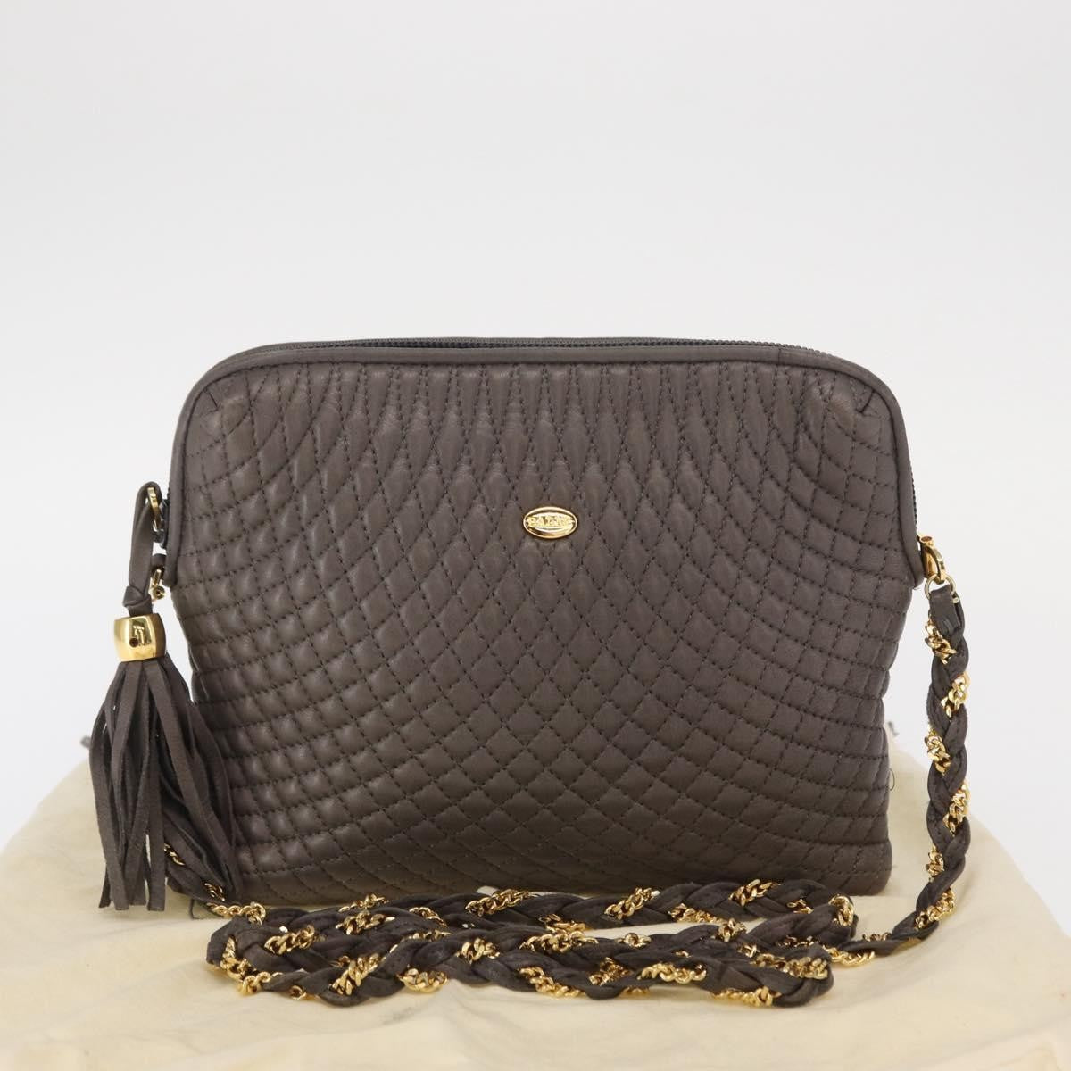 Bally Vintage Chain Shoulder Bag Quilted Leather, GRAY, LEATHER, Shoulder bag