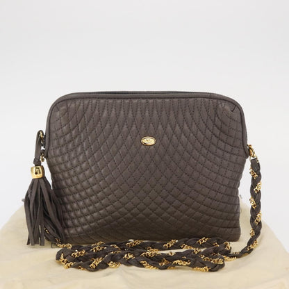 Bally Vintage Chain Shoulder Bag Quilted Leather, GRAY, LEATHER, Shoulder bag
