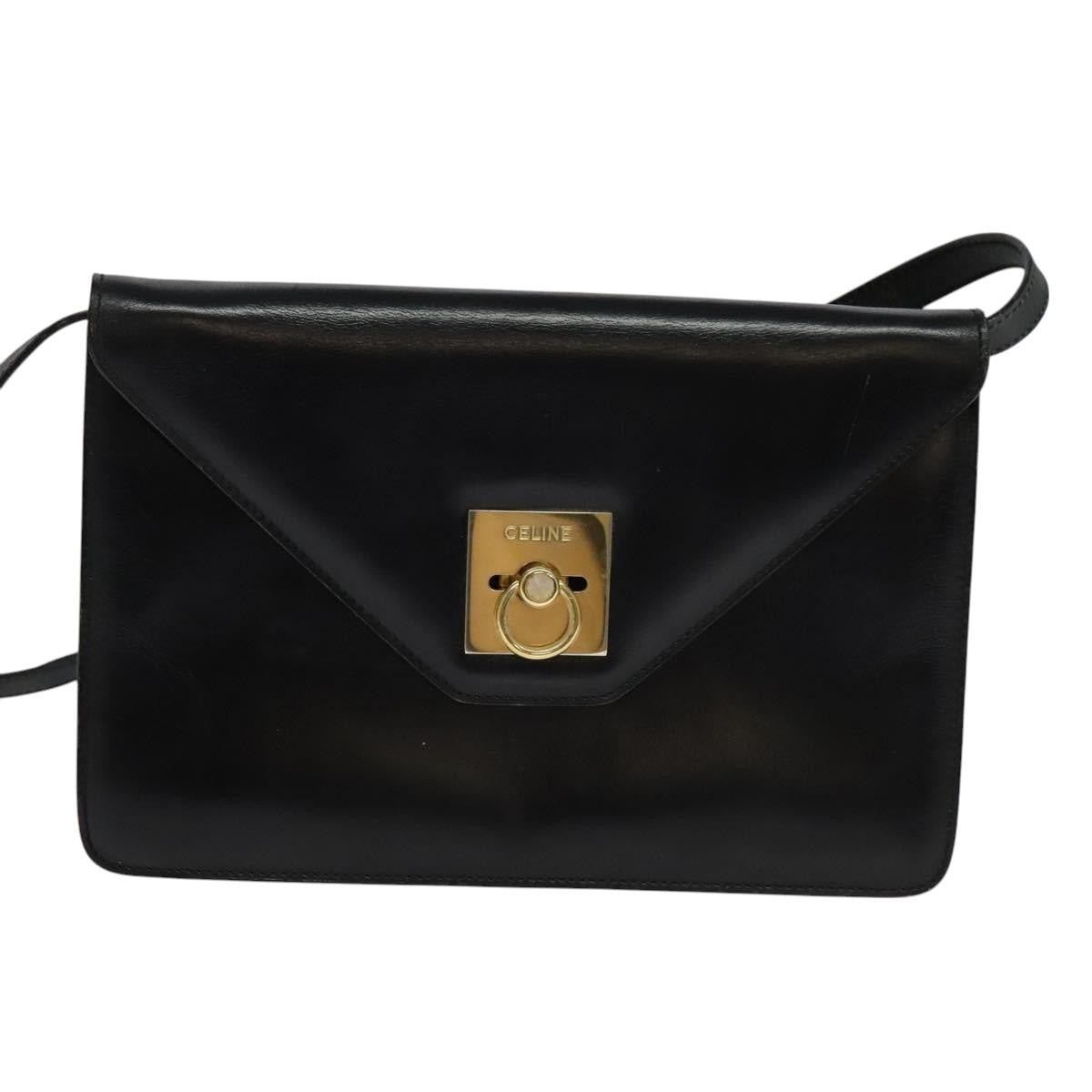 Celine Envelope Shoulder Bag Leather, BLACK, LEATHER, Shoulder bag