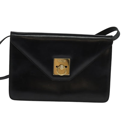Celine Envelope Shoulder Bag Leather, BLACK, LEATHER, Shoulder bag