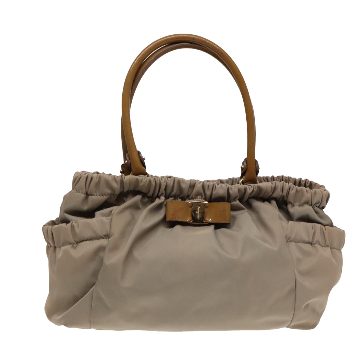 Salvatore Ferragamo Convertible Bow Satchel Nylon, BEIGE, NYLON, Handbag