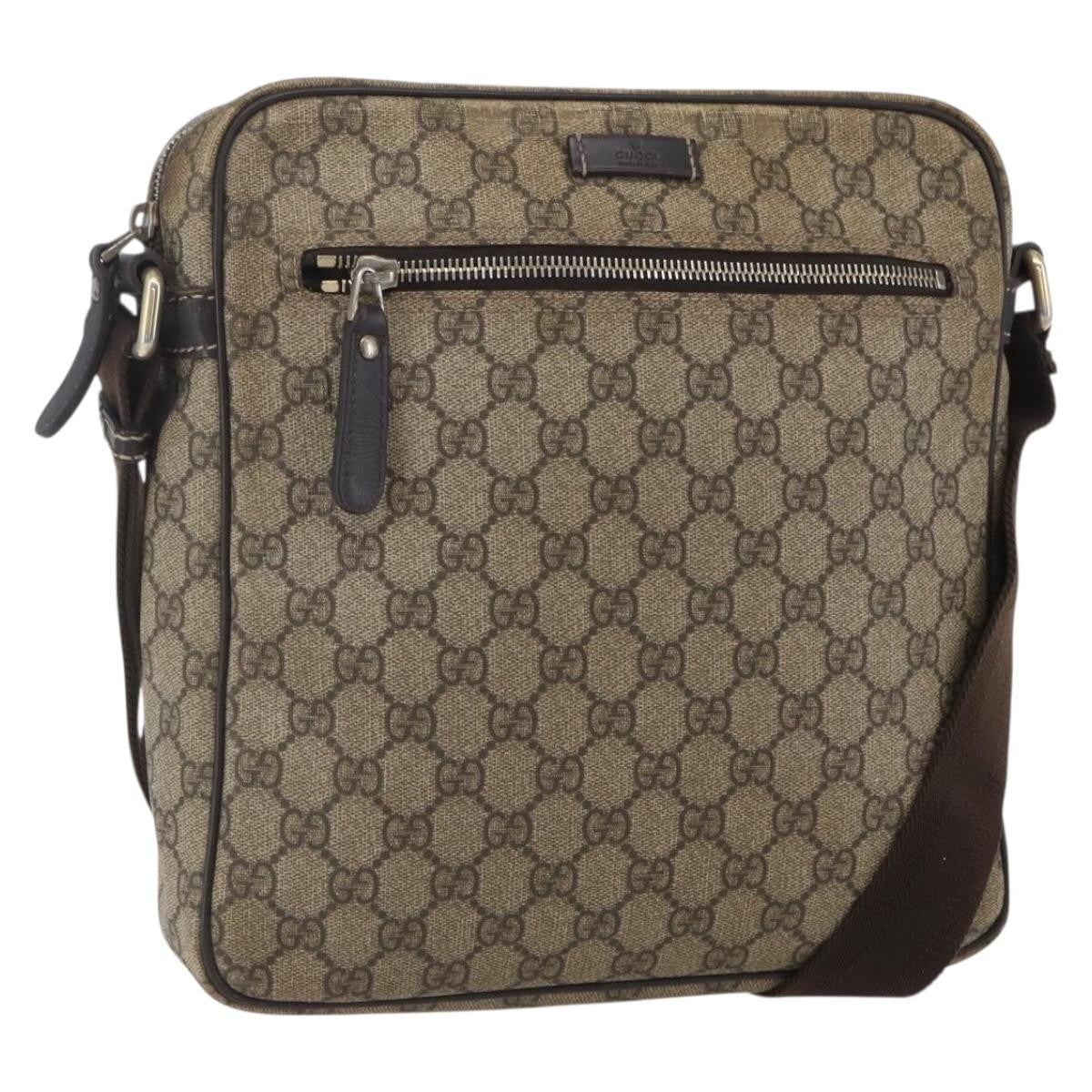 Gucci Front Zip Messenger GG Coated Canvas, BROWN, CANVAS, Shoulder bag