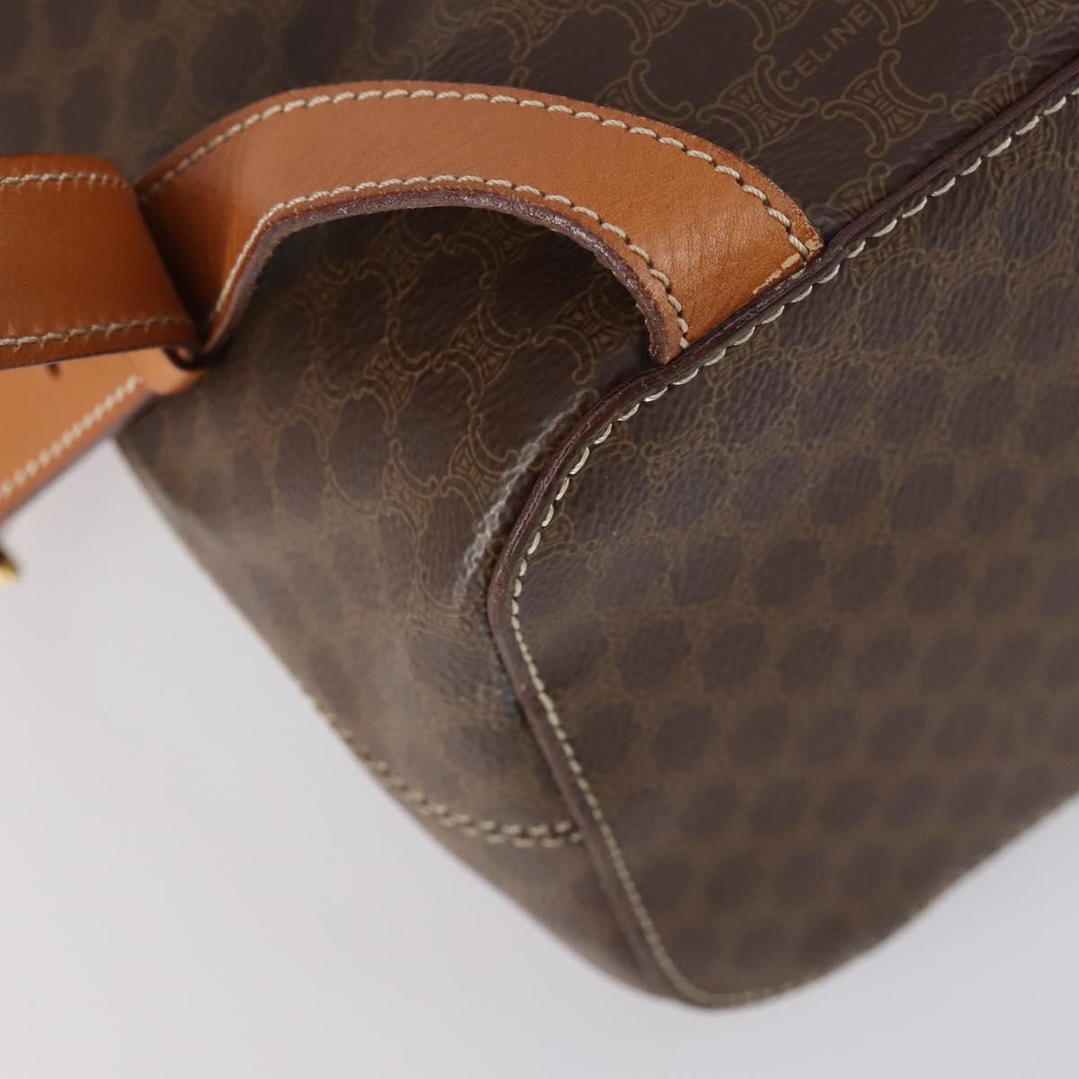 Celine Vintage Macadam Backpack Canvas and Leather, BROWN, CANVAS, Backpack