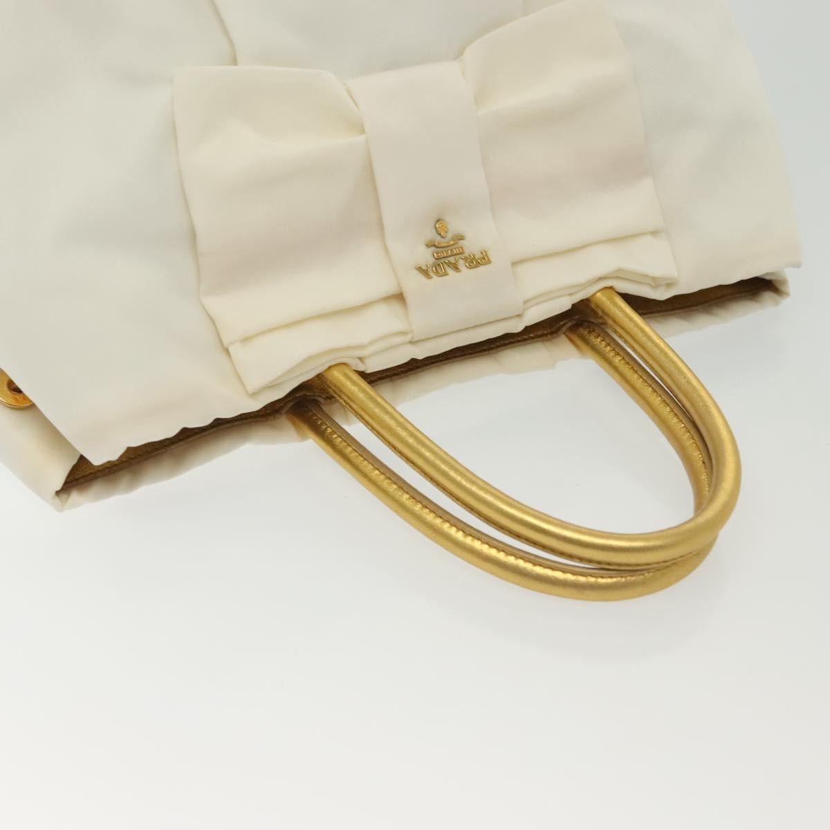 Prada Bow Tote Tessuto with Leather, WHITE, NYLON, Tote bag