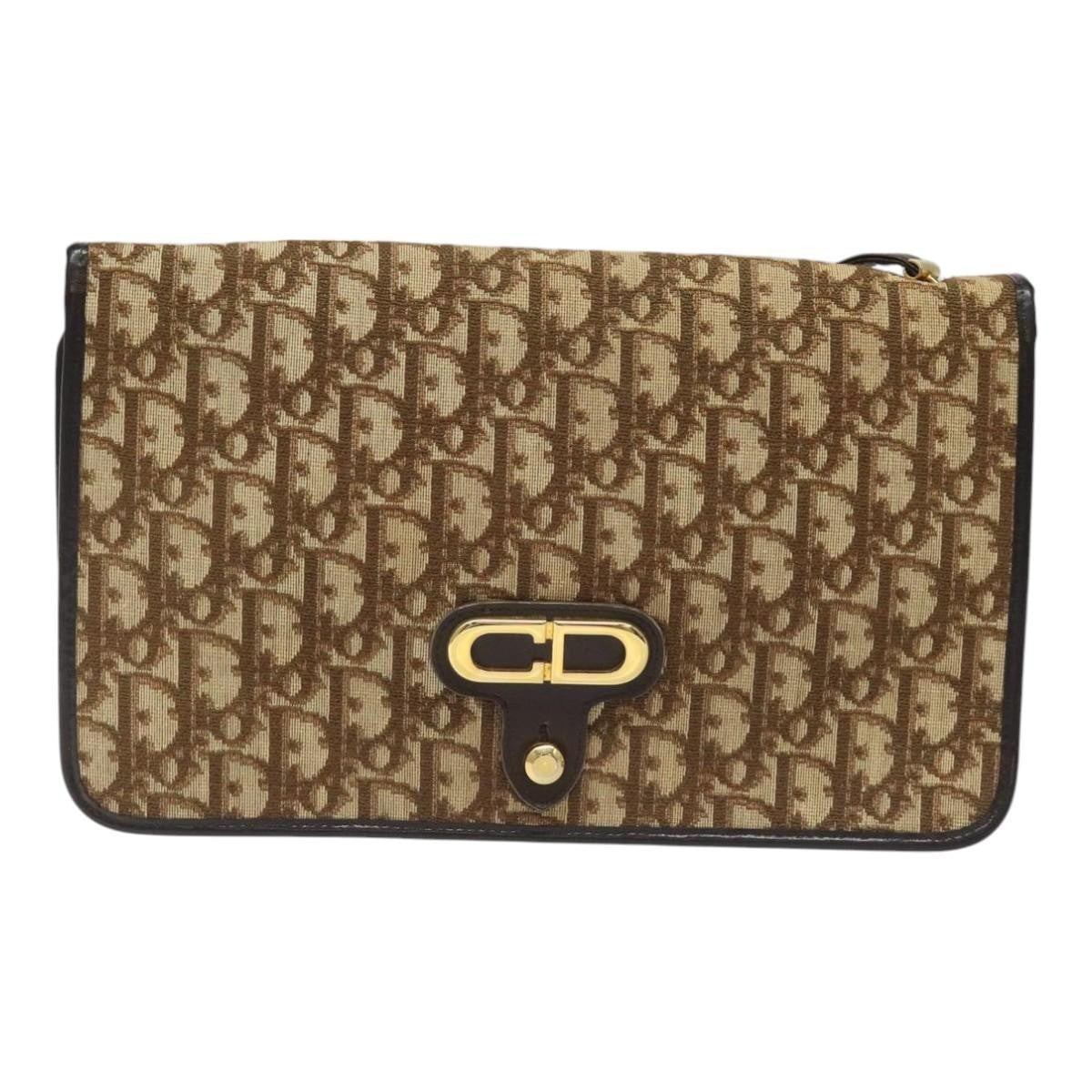Christian Dior Vintage Trotter Flap Shoulder Bag Canvas, BROWN, CANVAS, Shoulder bag