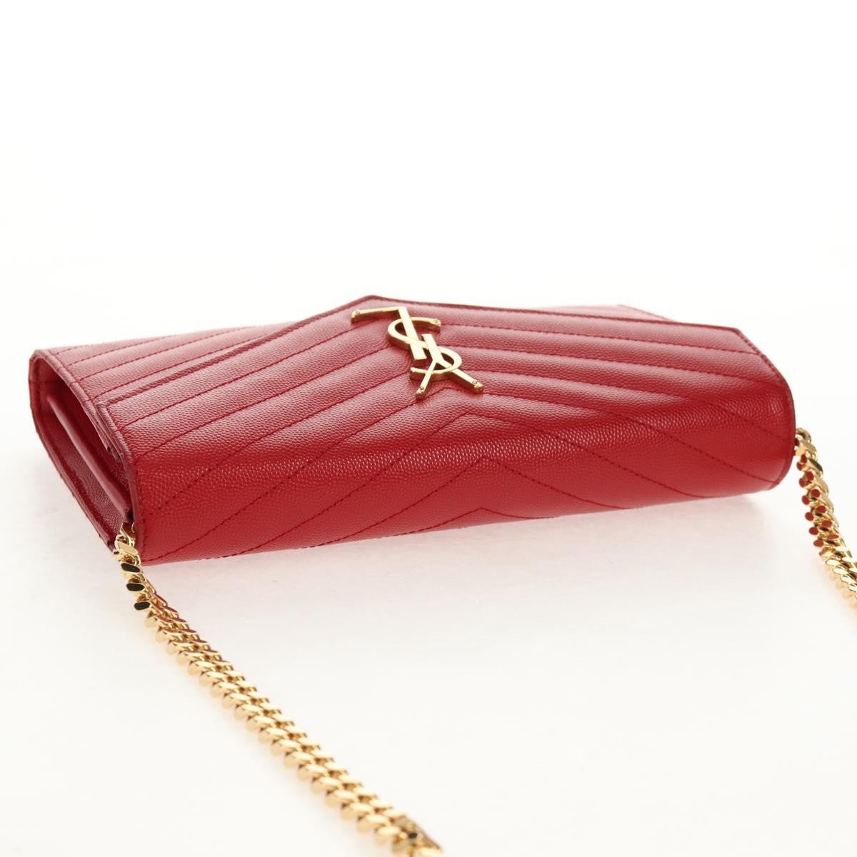 Saint Laurent Cassandra Wallet on Strap leather, RED, LEATHER, Shoulder bag