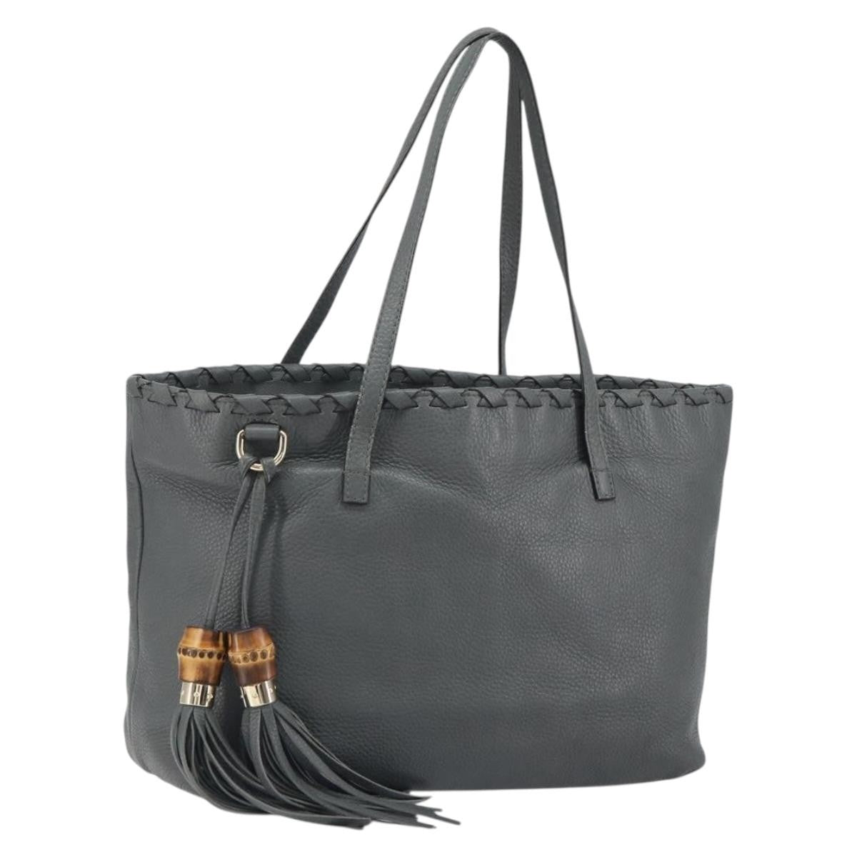 Gucci Bamboo Tassel Tote Leather, GRAY, LEATHER, Tote bag