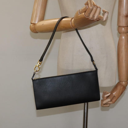 Salvatore Ferragamo Gancini Pouch Leather, BLACK, LEATHER, Clutche & pouche
