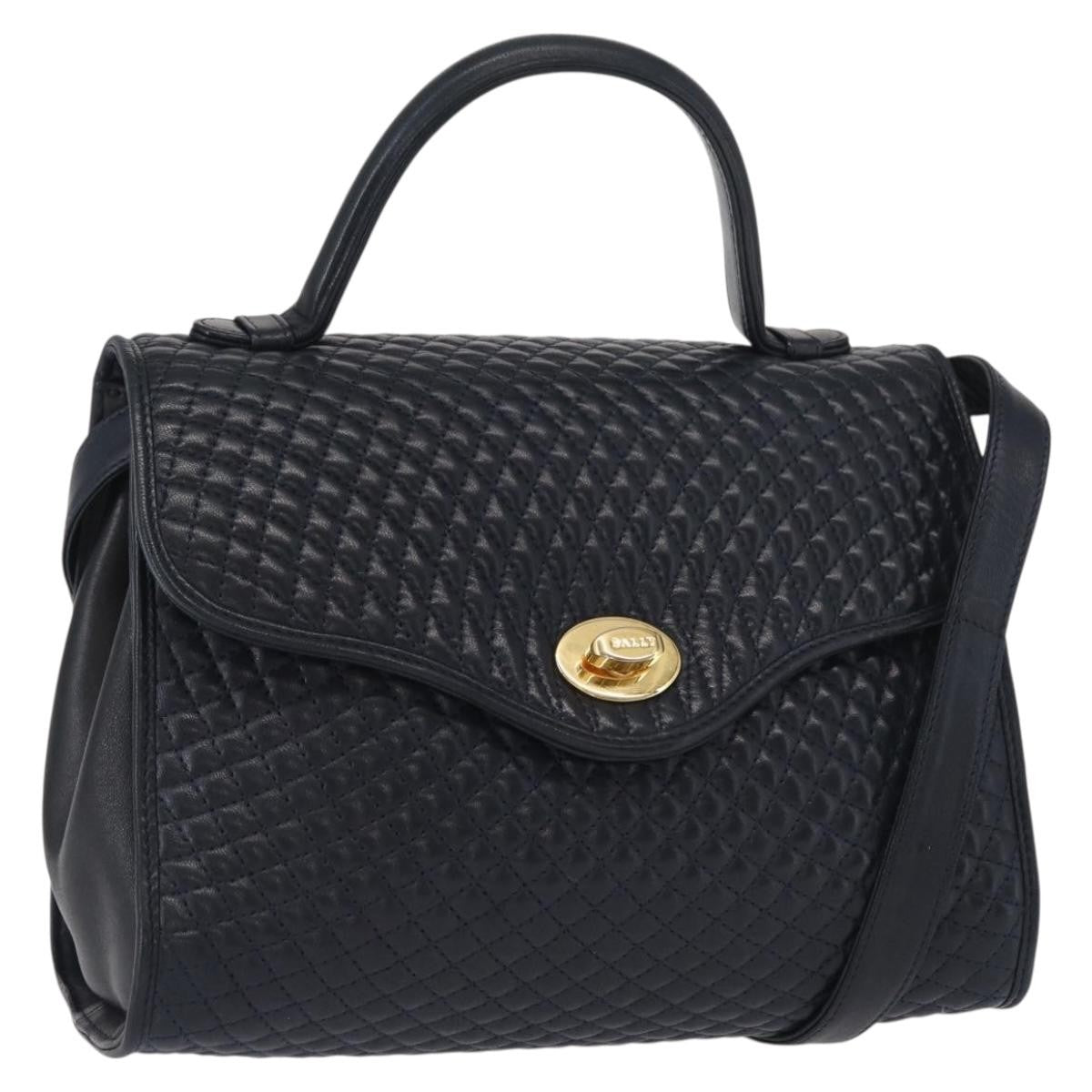 Bally Vintage Handbag Quilted Leather, NAVY, LEATHER, Handbag