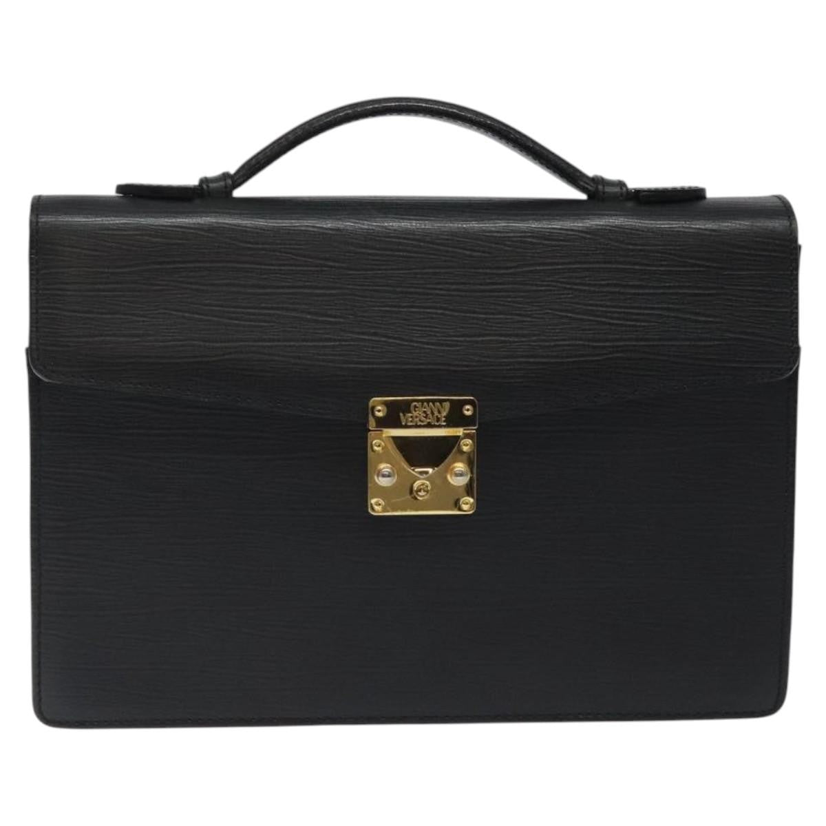 Versace Lock Flap Briefcase Leather, BLACK, LEATHER, Briefcase