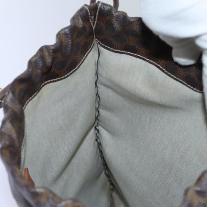 Celine Triomphe Drawstring Bucket Bag Raffia with Leather, BROWN, PVC, Shoulder bag