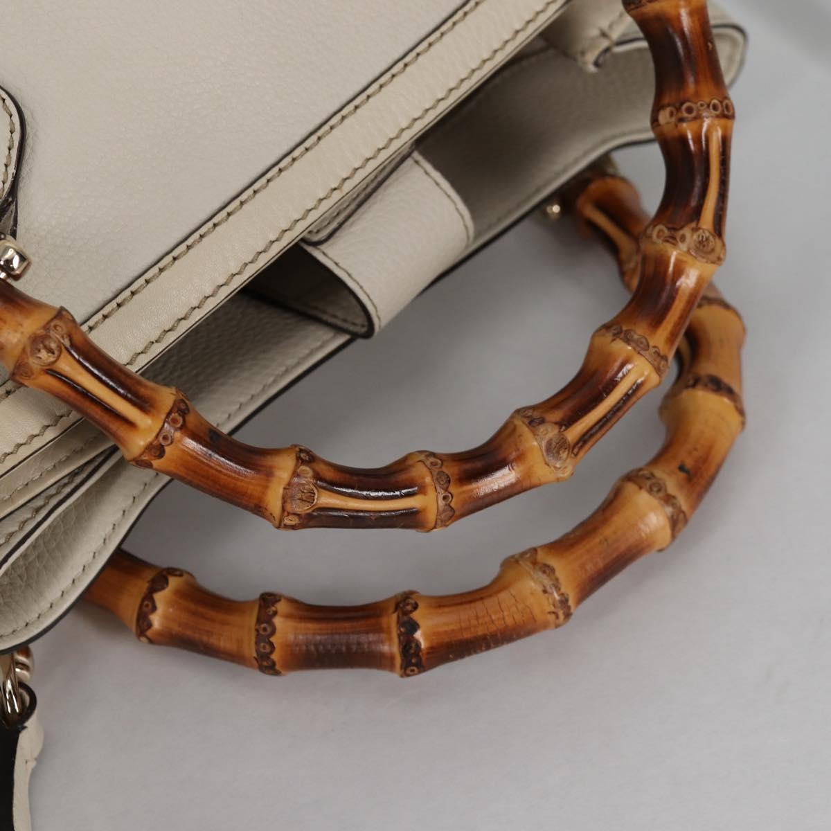 Gucci Diana Bamboo Top Handle Tote Leather, WHITE, LEATHER, Tote bag
