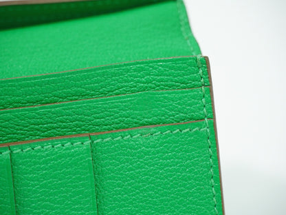 Hermes Bearn Wallet Chevre Mysore, GREEN, LEATHER, Wallets