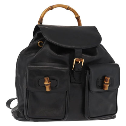 Gucci Vintage Bamboo Backpack Leather, BLACK, LEATHER, Backpack
