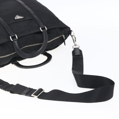 Prada Vintage Tote Tessuto with Leather, BLACK, NYLON, Tote bag