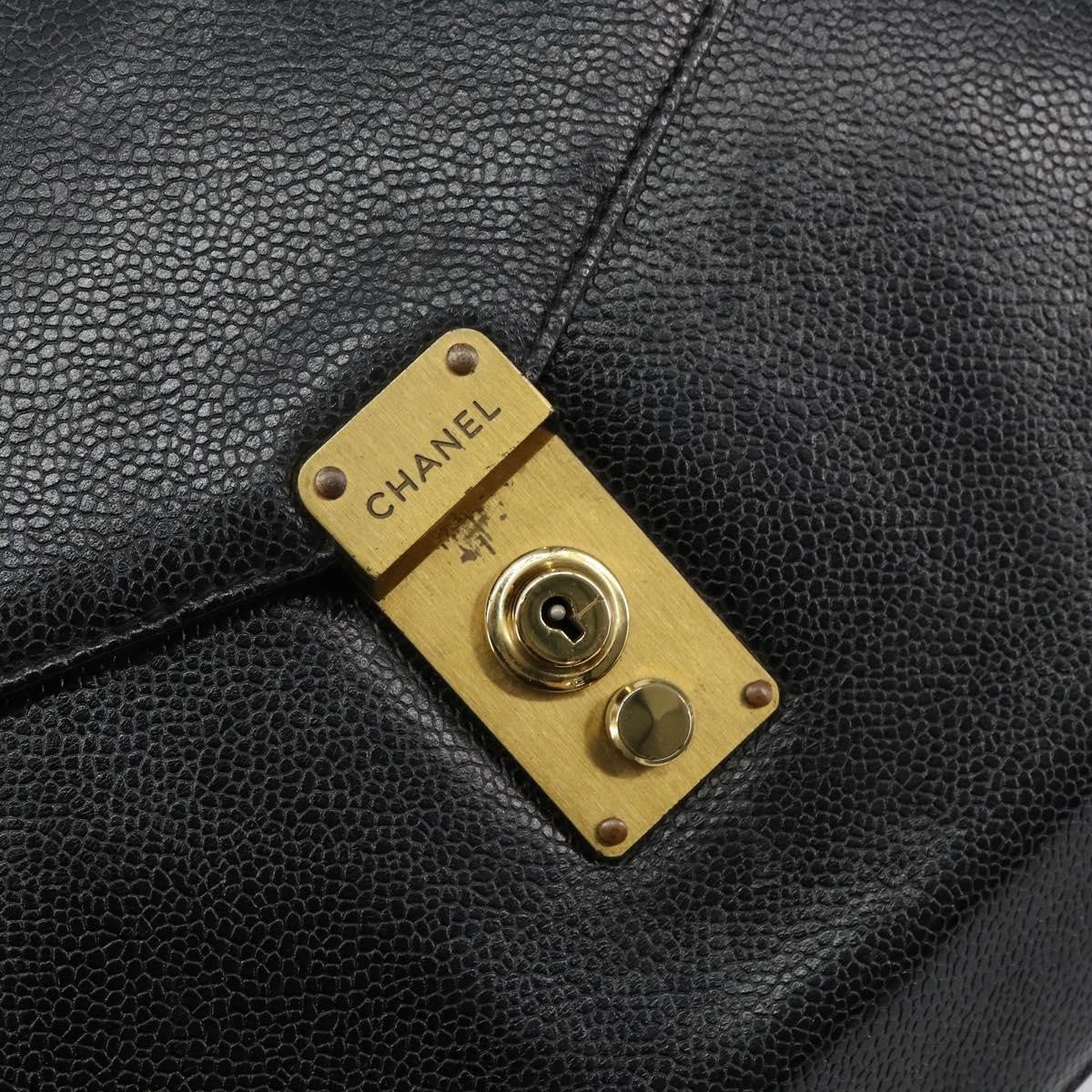 Chanel Vintage Lock Briefcase Caviar, Black, Leather, Briefcase