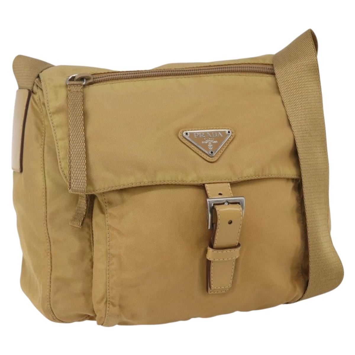 Prada Buckle Messenger Bag Tessuto, BEIGE, NYLON, Shoulder bag