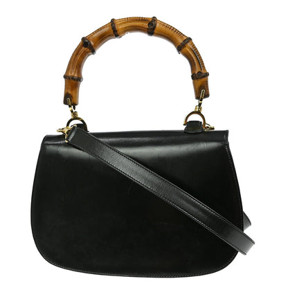 Gucci Vintage Convertible Bamboo Top Handle Bag Leather, BLACK, LEATHER, Handbag