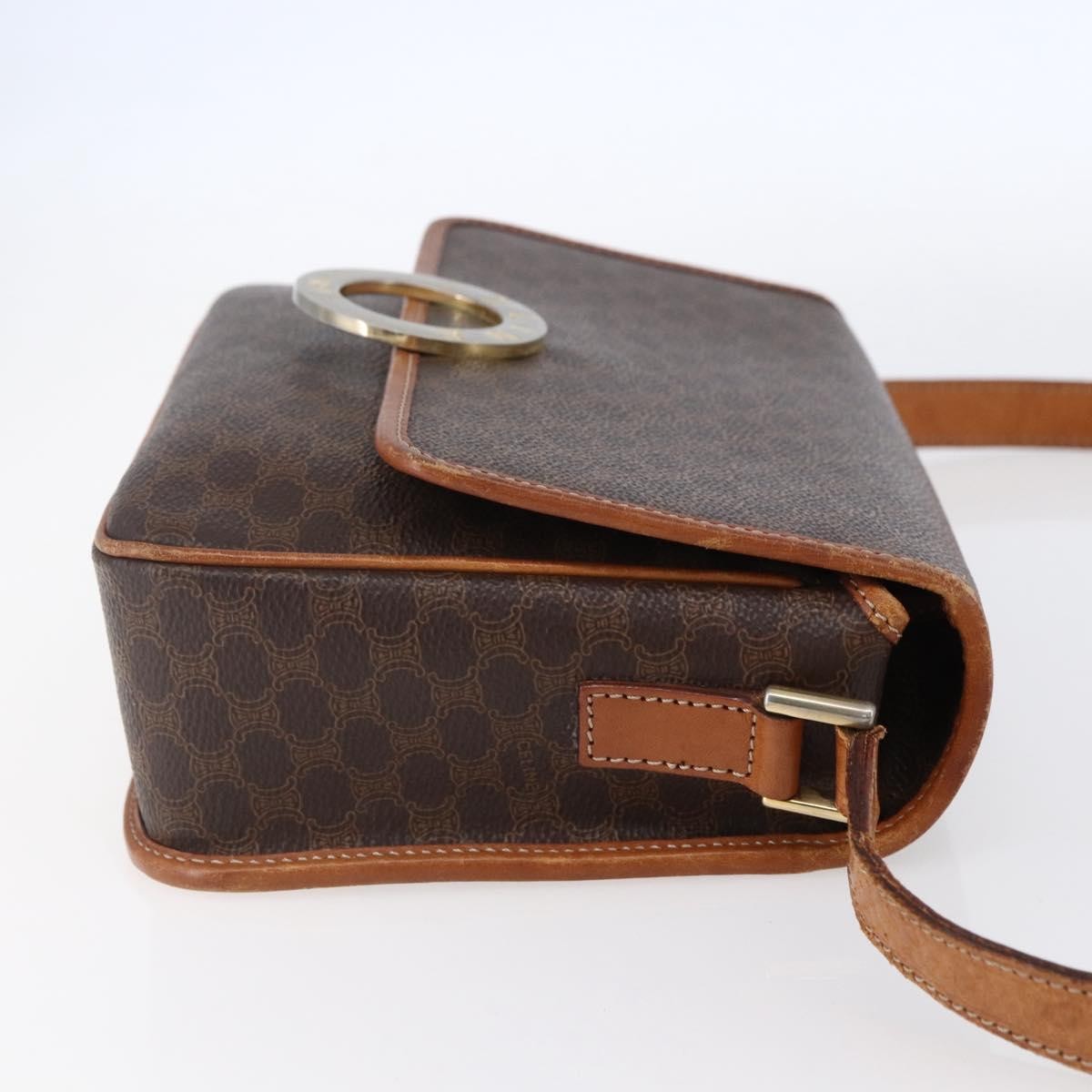 Celine Vintage Macadam Circle Logo Shoulder Bag Canvas and Leather, BROWN, CANVAS, Shoulder bag