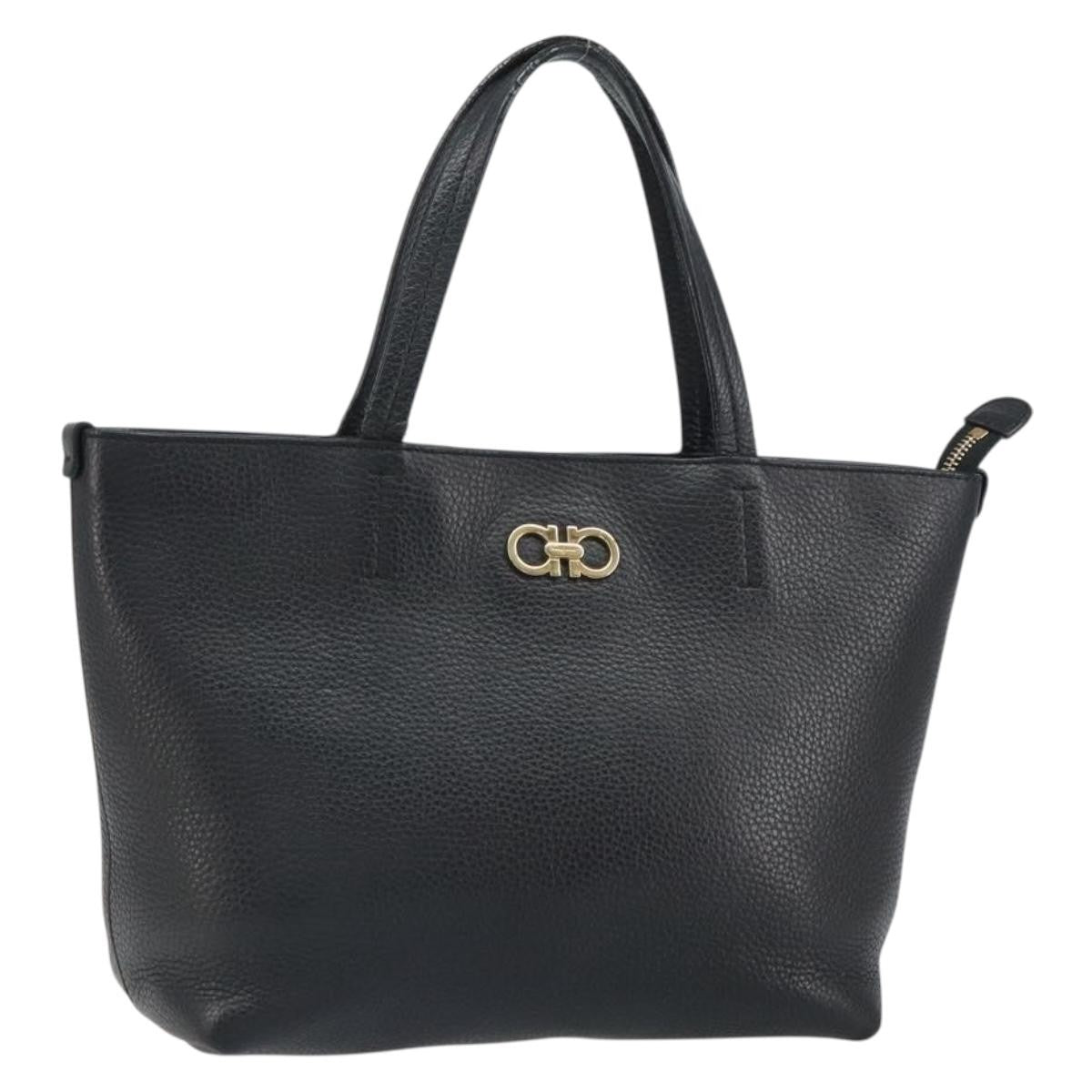 Salvatore Ferragamo Gancini Tote Leather, BLACK, LEATHER, Tote bag
