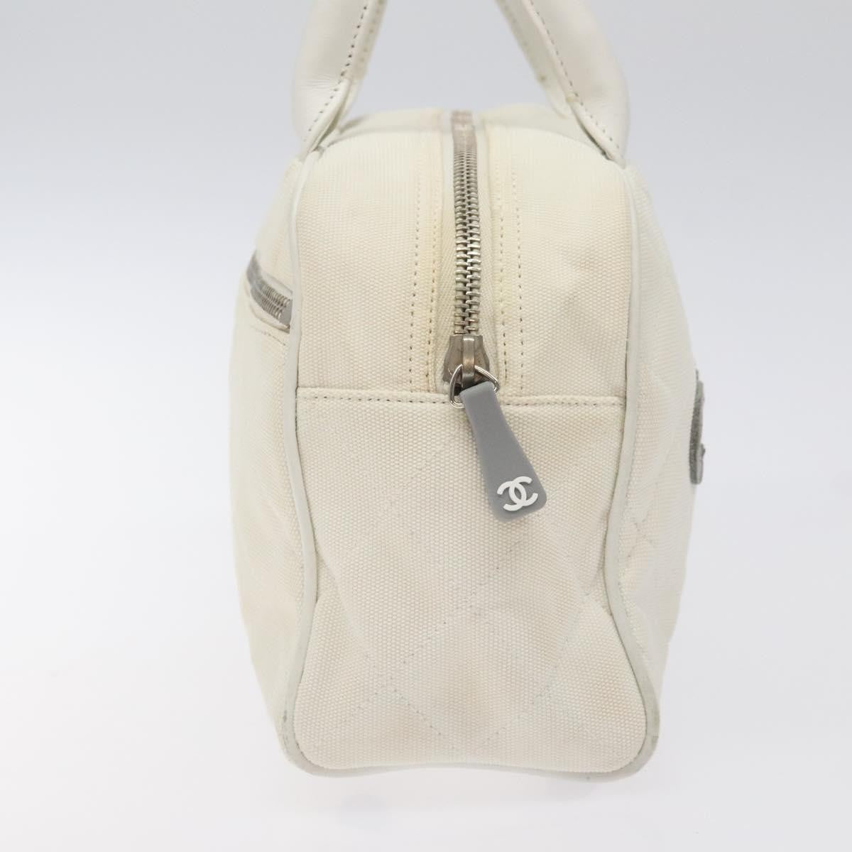 Chanel Vintage Logo Bowler Bag Quilted Canvas, WHITE, CANVAS, Handbag