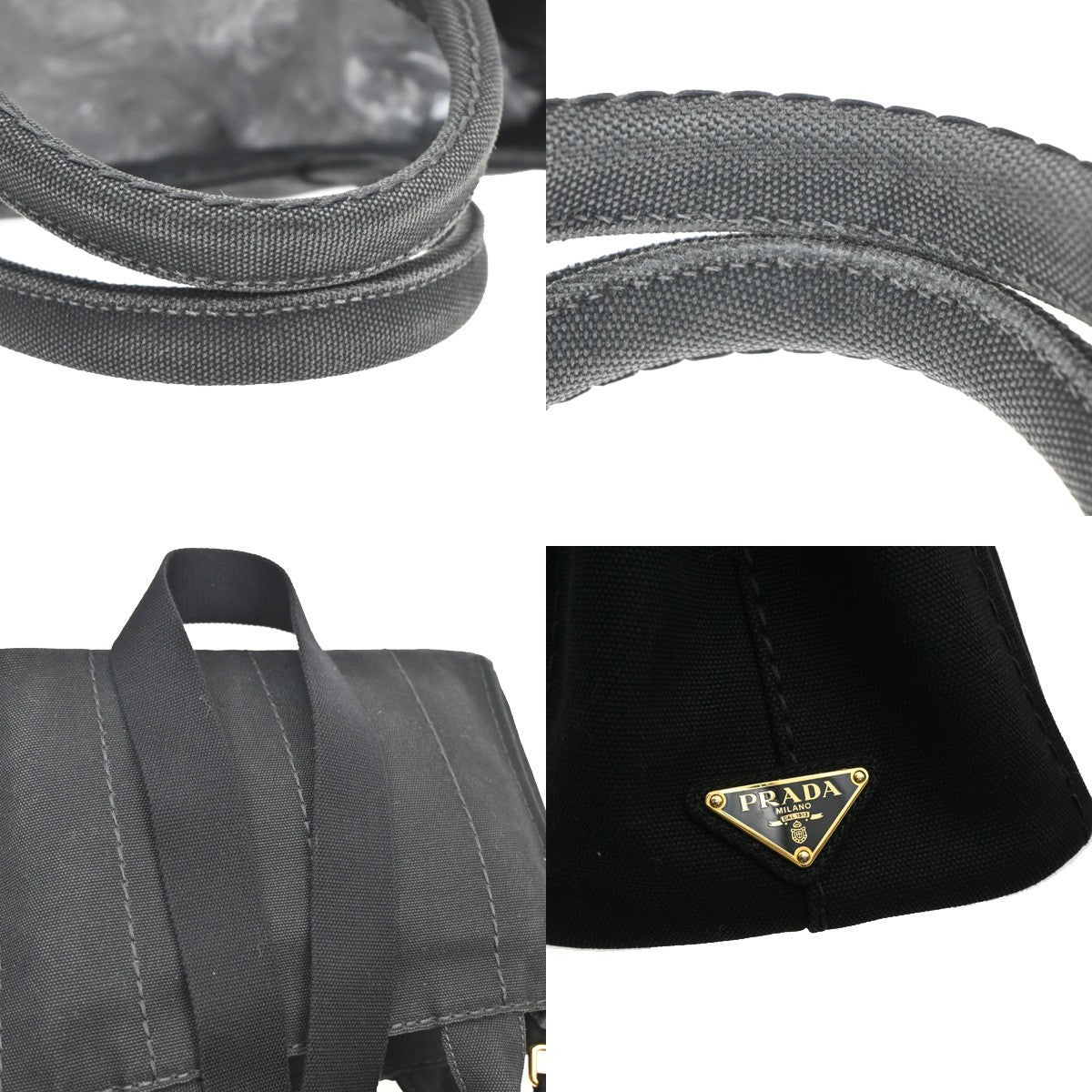 Prada Canapa Convertible Tote Canvas, BLACK, CANVAS, Tote bag