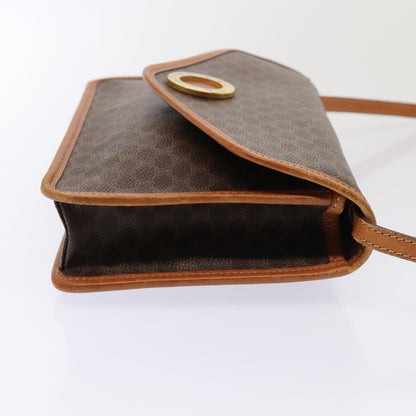Celine Vintage Macadam Circle Logo Shoulder Bag Canvas and Leather, BROWN, CANVAS, Shoulder bag