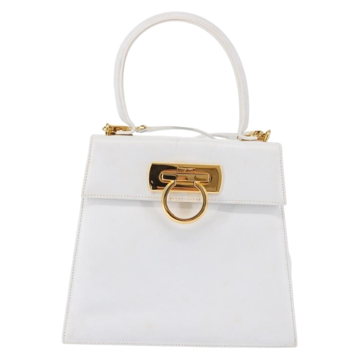 Salvatore Ferragamo Gancini Convertible Top Handle Bag Leather, WHITE, LEATHER, Handbag