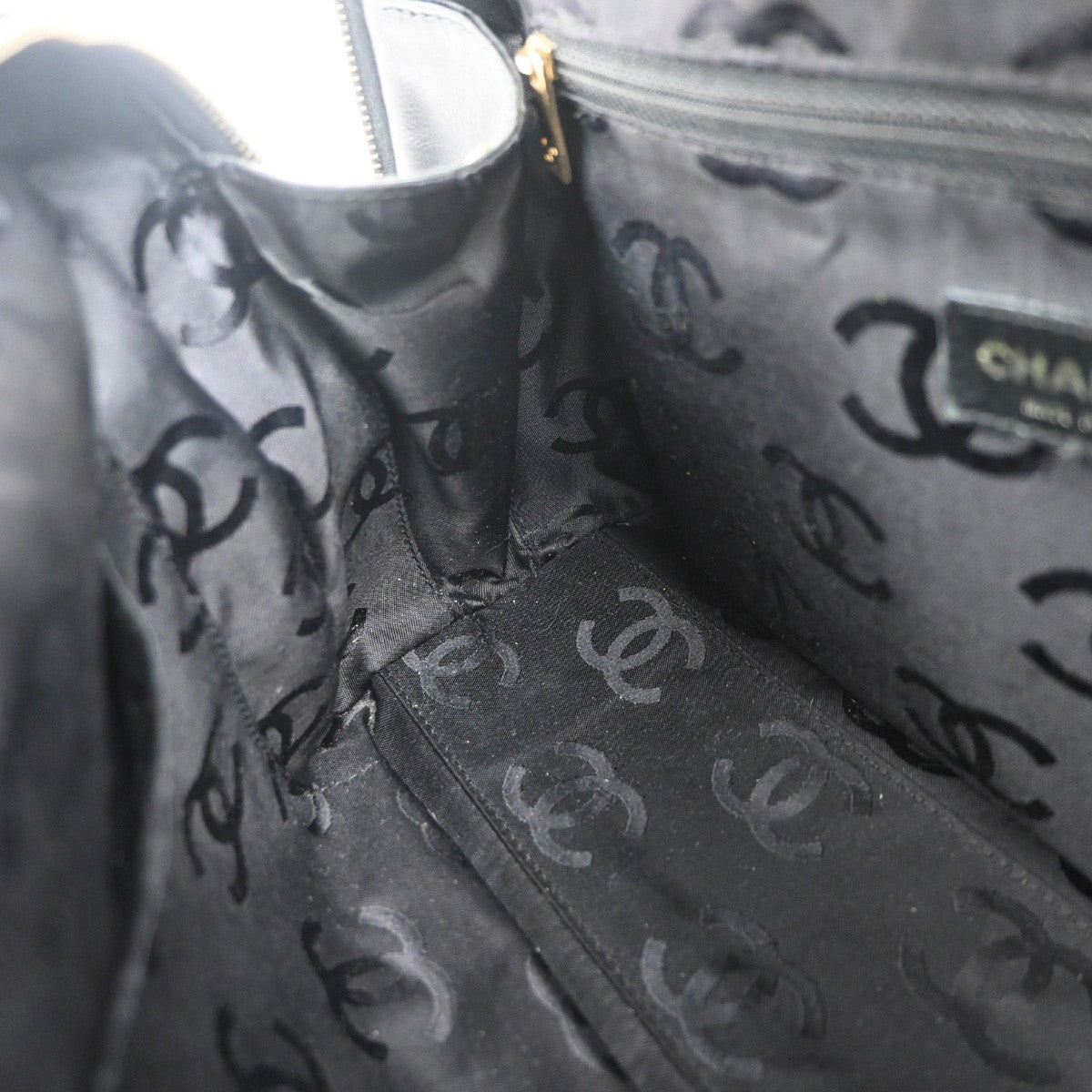 Chanel Surpique Boston Bag Quilted Leather, BLACK, LEATHER, Handbag