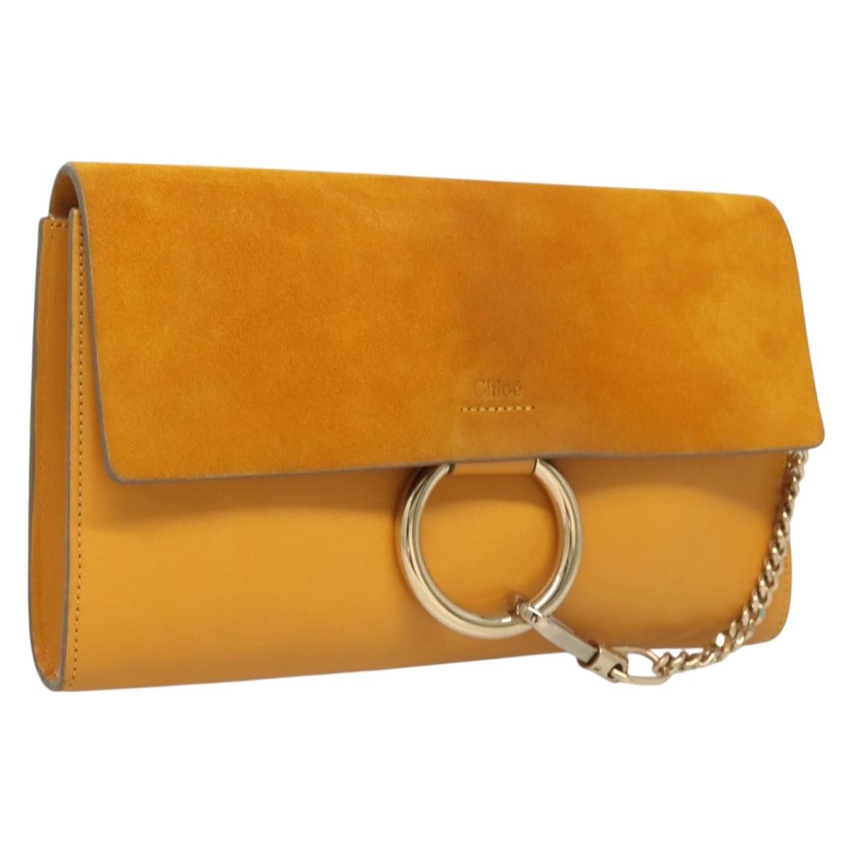 Chloe Faye Clutch Leather and Suede, YELLOW, LEATHER, Clutche & pouche