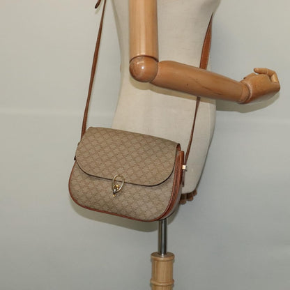 Celine Vintage Macadam Shoulder Bag Canvas and Leather, BEIGE, CANVAS, Shoulder bag