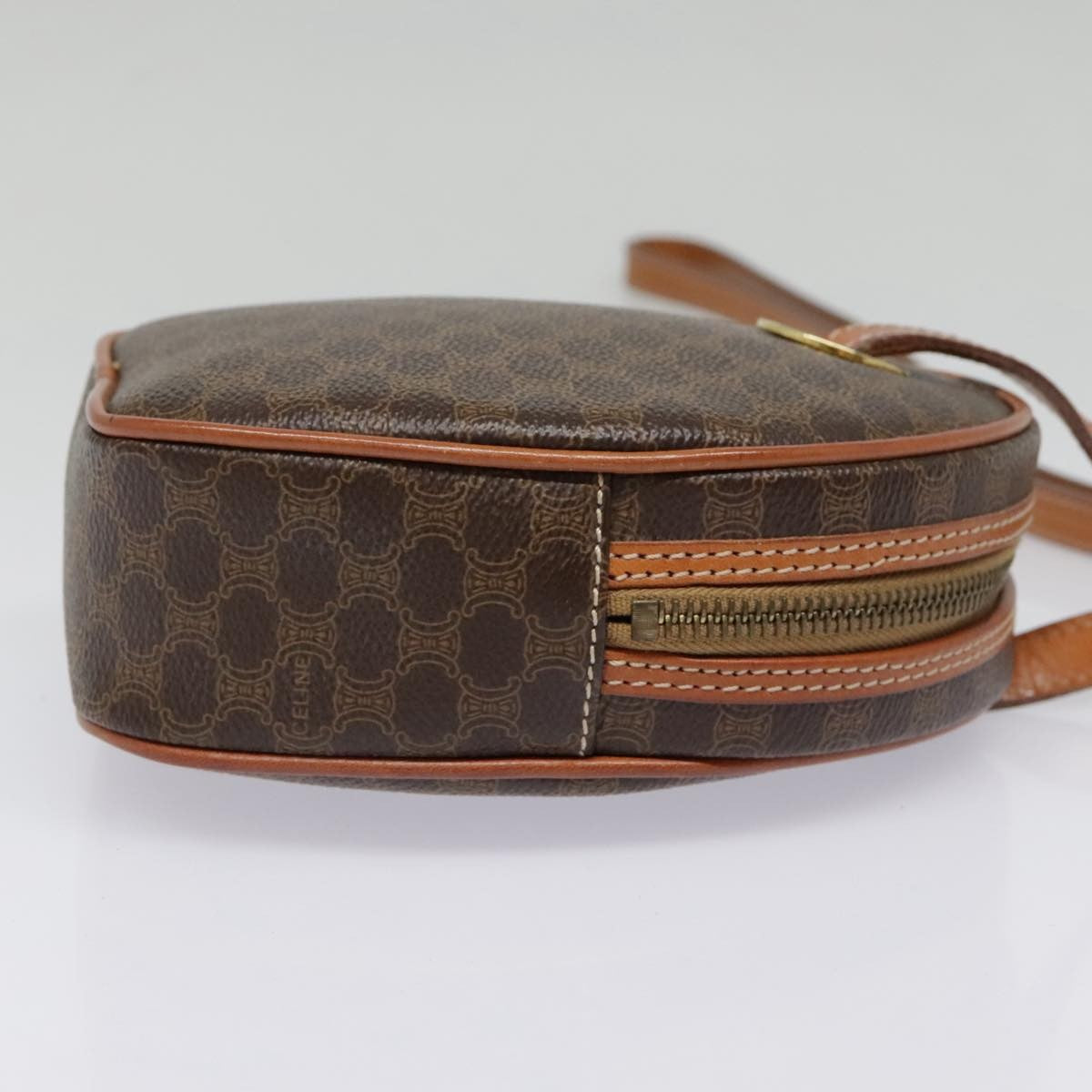 Celine Vintage Macadam Circle Logo Shoulder Bag Canvas and Leather, Brown, Canvas, Shoulder Bag