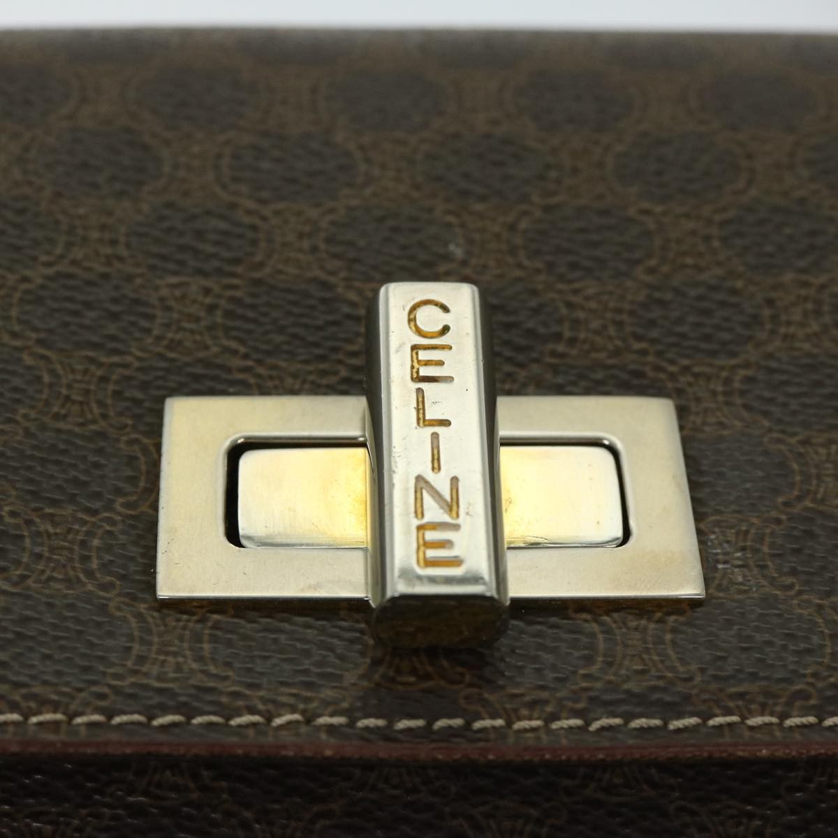 Celine Vintage Convertible Macadam Turnlock Shoulder Bag Canvas and Leather, BROWN, CANVAS, Shoulder bag