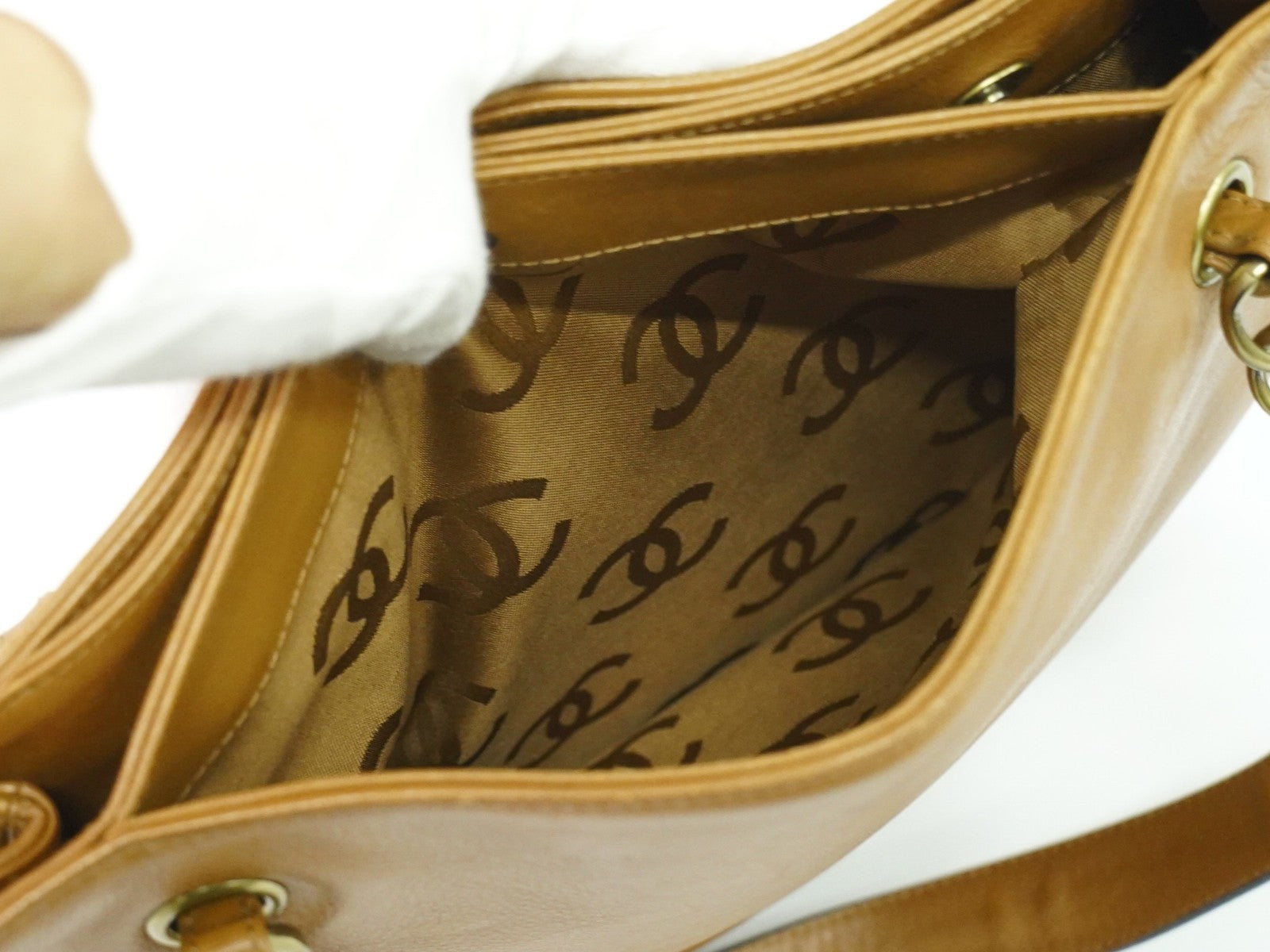 Chanel Vintage CC Tote Leather, BROWN, LEATHER, Tote bag