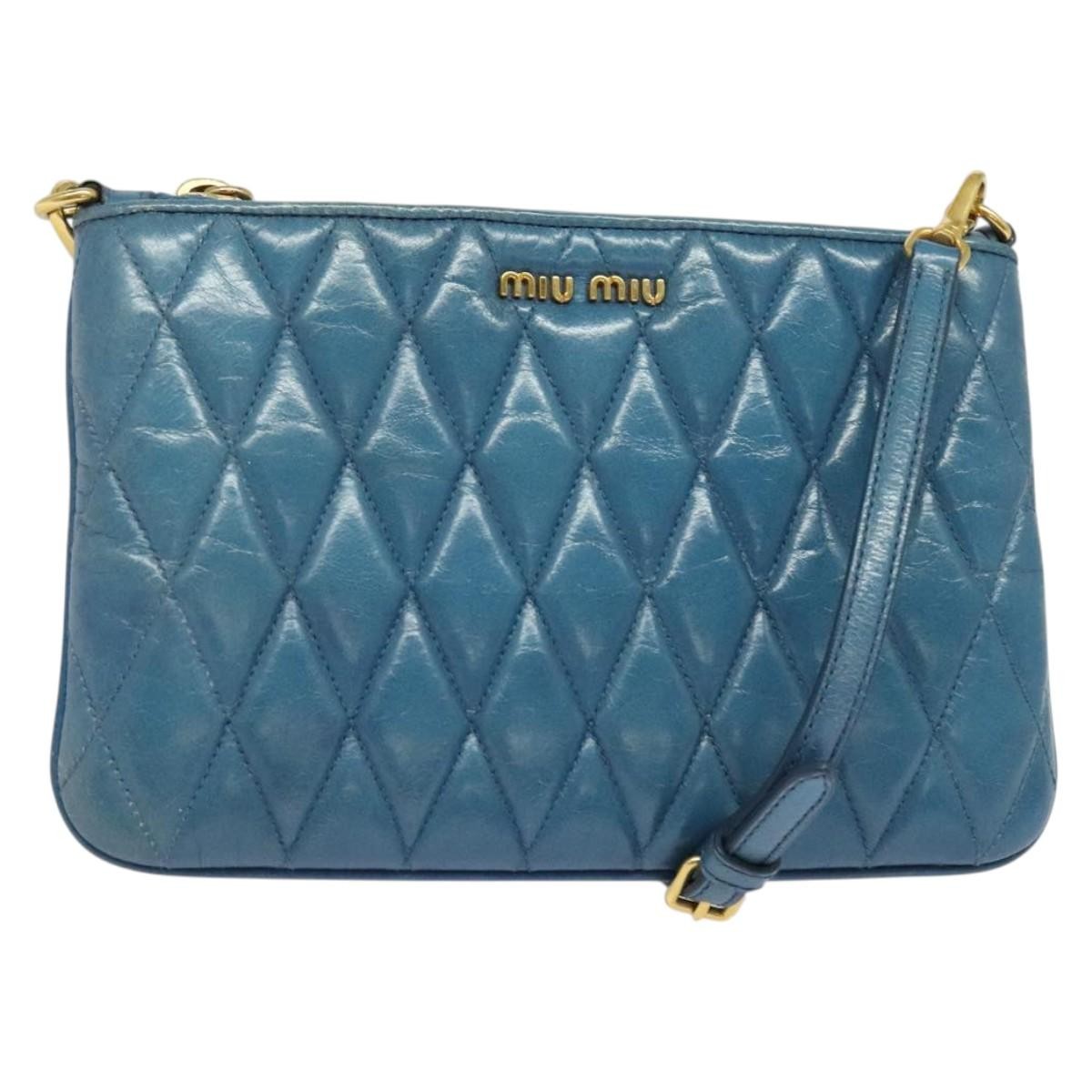 Miu Miu Zip Wristlet Pouch Matelasse Leather, BLUE, LEATHER, Clutche & pouche