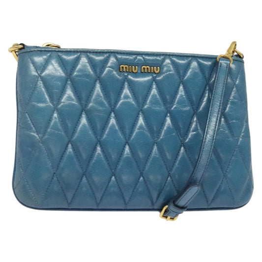Miu Miu Zip Wristlet Pouch Matelasse Leather, BLUE, LEATHER, Clutche & pouche